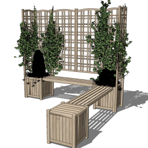 户外长凳爬山虎藤蔓植物篱笆墙su草图模型下载
