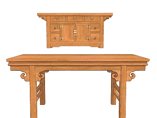 中式古典实木家具，中式条案边柜su草图模型下载