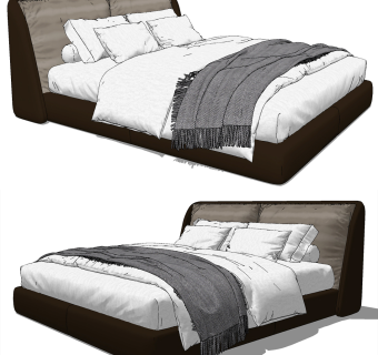 现代皮革双人床su草图模型下载