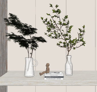 现代水生植物盆栽玻璃花瓶su草图模型下载