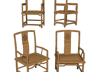 中式古典实木红木家具官帽椅su草图模型下载