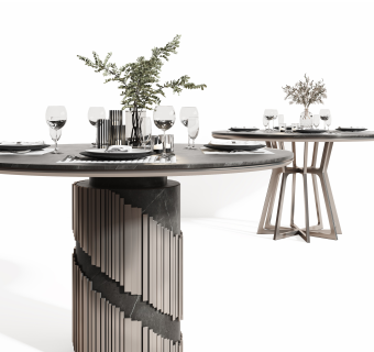 现代圆形餐桌su草图模型下载