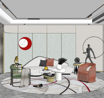 现代客厅su草图模型下载