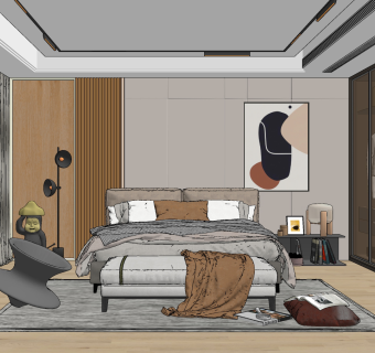 现代轻奢卧室su草图模型下载