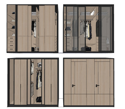 现代衣柜su草图模型下载