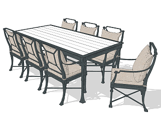 田园铁艺户外餐桌椅，su草图模型下载