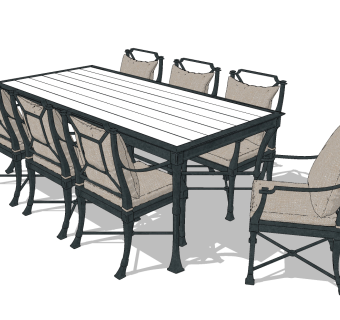 田园铁艺户外餐桌椅，su草图模型下载