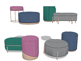 现代圆凳，沙发<em>组合</em>su草图模型下载
