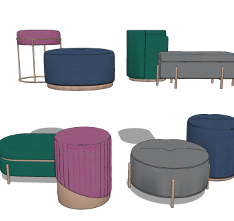 现代圆凳，沙发组合su草图模型下载