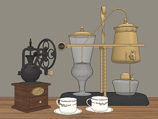欧式咖啡<em>壶</em>，咖啡机<em>组合</em>su草图模型下载