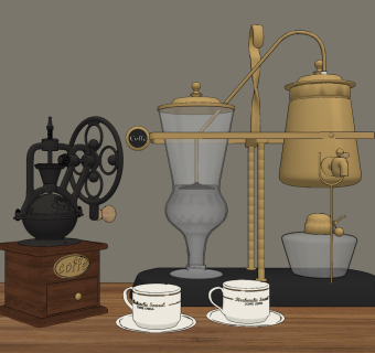 欧式咖啡壶，咖啡机组合su草图模型下载