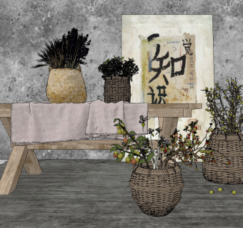 现代花篮插画su草图模型下载