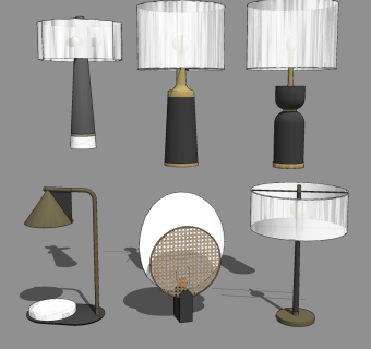 新中式台灯组合su草图模型下载