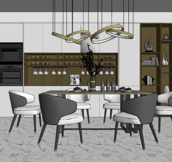 现代轻奢餐厅su草图模型下载