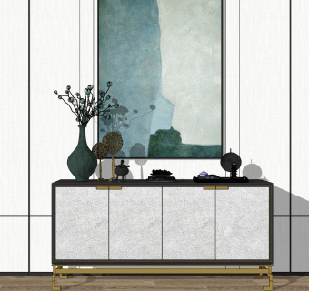 新中式玄关柜su草图模型下载