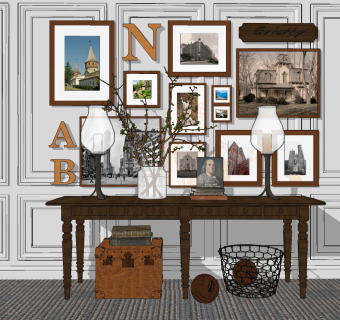 欧式玄关柜装饰画su草图模型下载