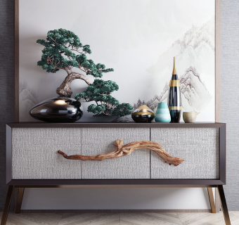 新中式电视柜su草图模型下载