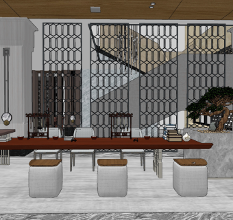 新中式茶室su草图模型下载