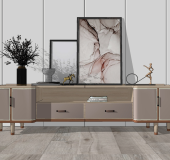 新中式电视柜su草图模型下载