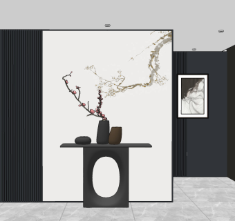 新中式玄关柜su草图模型下载