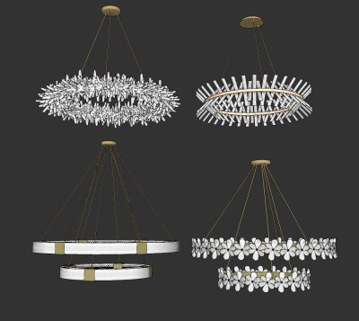 新中式水晶吊灯组合su草图模型下载