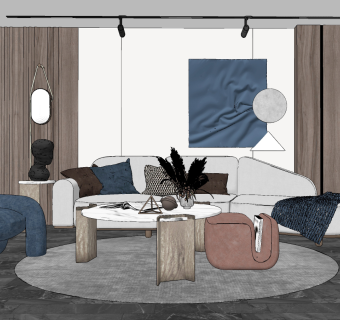 现代轻奢客厅su草图模型下载