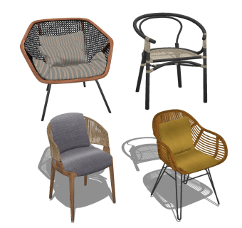 北欧户外藤编单椅su草图模型下载