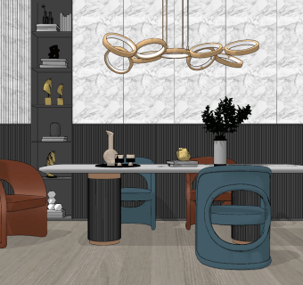 现代轻奢餐桌椅su草图模型下载