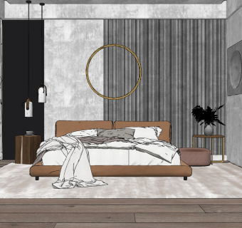 北欧卧室su草图模型下载