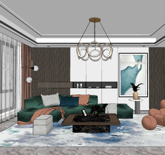 现代轻奢客厅su草图模型下载