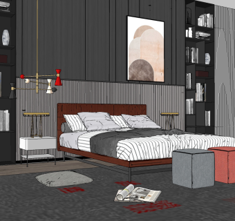 现代轻奢卧室su草图模型下载