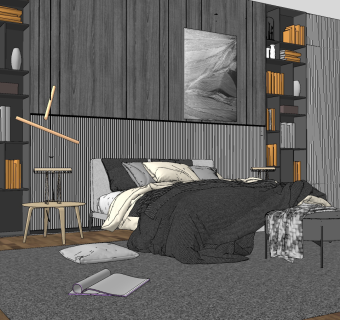 后现代轻奢卧室su草图模型下载