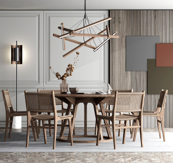 北欧现代餐桌椅组合su草图模型下载