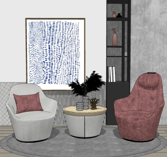 现代单人沙发组合su草图模型下载