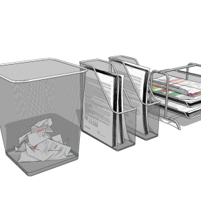 现代报刊架垃圾筐办公用品组合su草图模型下载