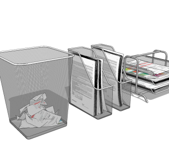 现代报刊架垃圾筐办公用品组合su草图模型下载