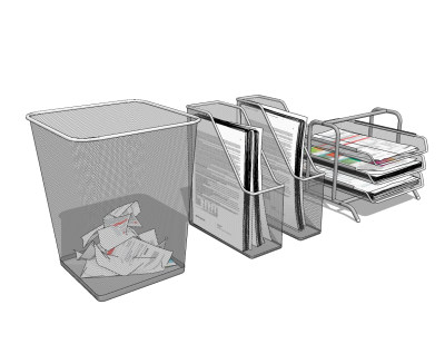 现代报刊架垃圾筐办公用品组合su草图模型下载