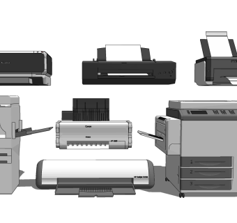 现代打印机复印机，办公用品su草图模型下载