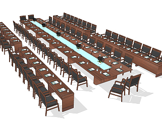 现代大会议桌椅su草图模型下载