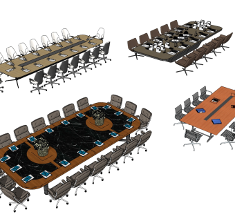 现代会议桌椅su草图模型下载