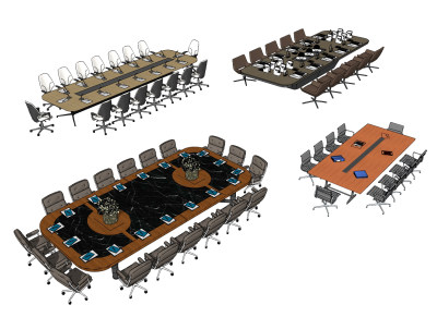 现代会议桌椅su草图模型下载