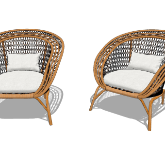 现代户外藤编休闲椅su草图模型下载