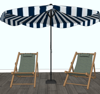 现代户外躺椅，遮阳伞su草图模型下载