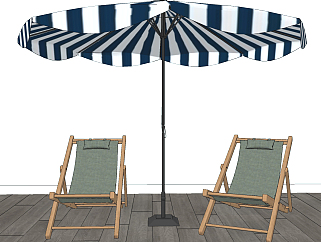 现代户外躺椅，遮阳伞su草图模型下载