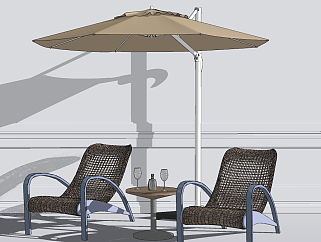 现代户外休闲椅，遮阳伞su草图模型下载