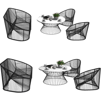 现代铁艺户外桌椅，su草图模型下载