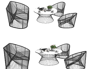 现代铁艺户外桌椅，su草图模型下载