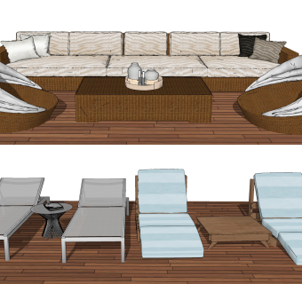 现代户外沙发躺椅组合su草图模型下载