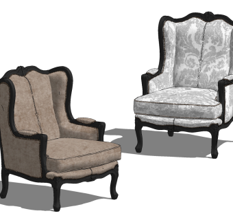 欧式新古典单人沙发su草图模型下载