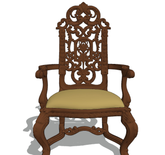 欧式古典红木单椅su草图模型下载